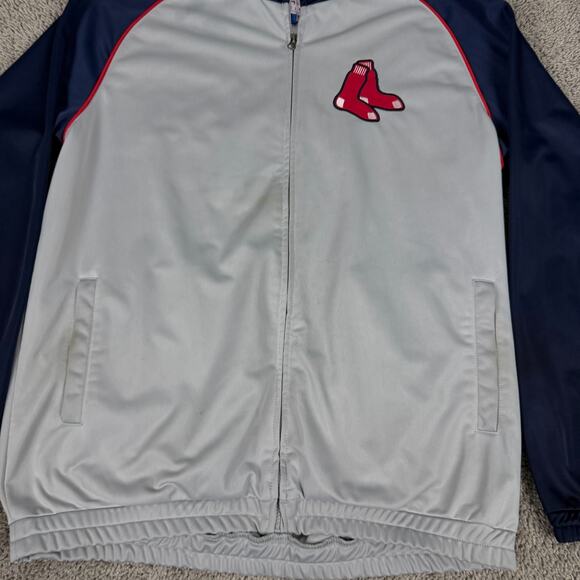 Boston Red Sox Jacket Mens L Gray Navy Baseball Zip Windbreaker Track Coat READ - Picture 3 of 15